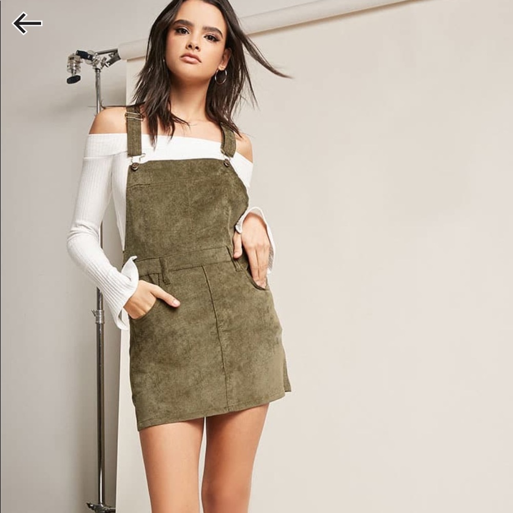 Olive Green Mini Corduroy Overall Dress
